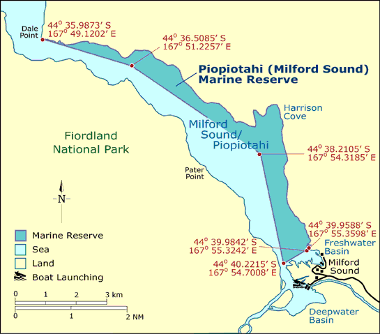 Figure 6. Map of the Piopiotahi (Milford Sound) Marine Reserve.